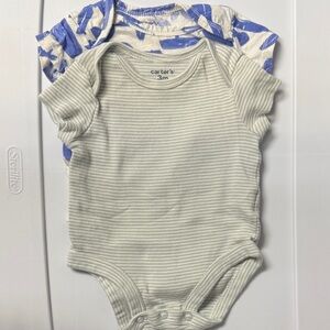 2 Pack- Carter's Striped Gray and Blue Print Bodysuits